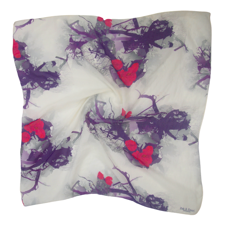 White base, purple flowers