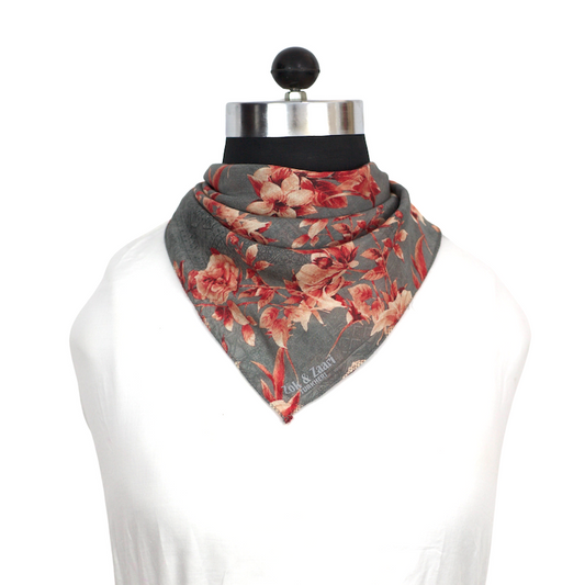 Grey base, maroon flowers