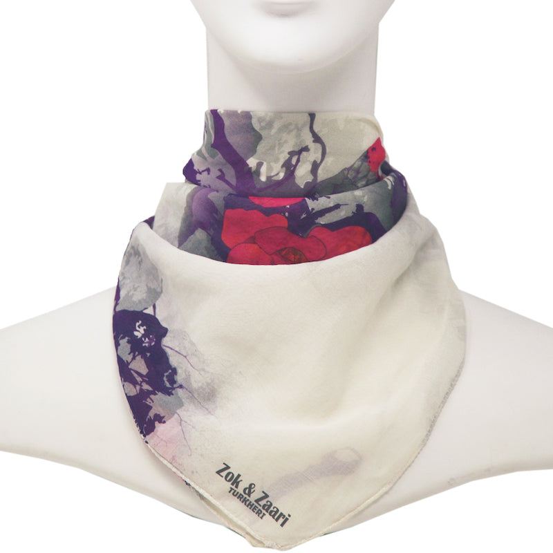 White base, purple flowers